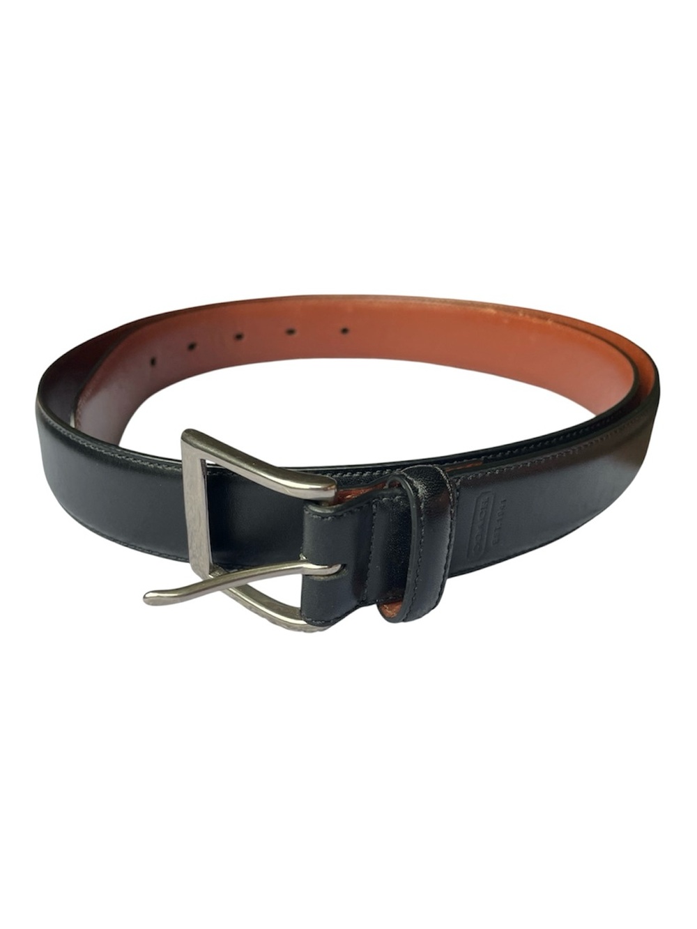 COACH Black Leather Belt with Tan Interior 38”